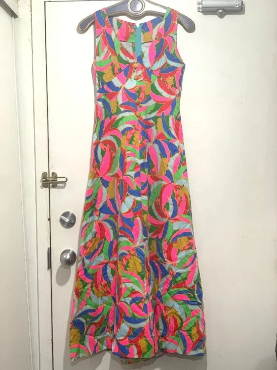 VINTAGE HANDMADE SLEEVELESS MAXI COLORFUL DRESSES SIZE S - Picture 2 of 9
